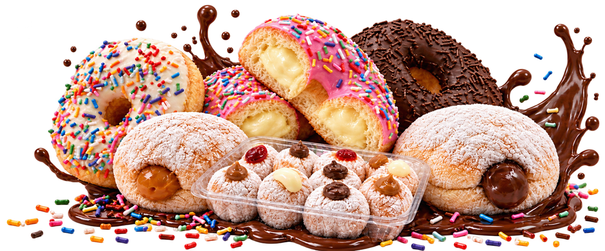 Donuts recheados com coberturas coloridas